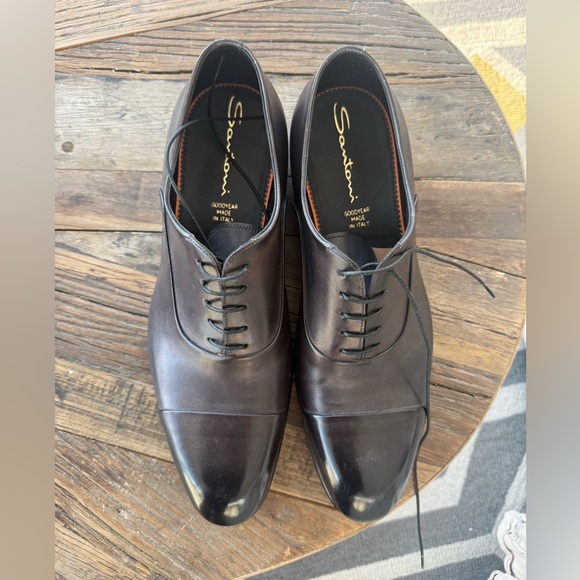 Santoni “Isaac” Dark Grey Leather Cap Toe Oxfords Made In Italy main image 11